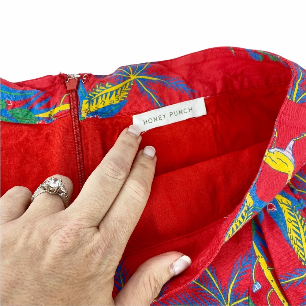 Honey Punch Red Tropical Floral Ruffle Mini Skirt - Picture 6 of 9